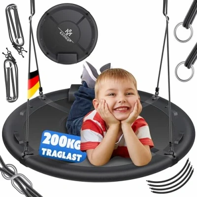 Afbeelding van KESSER® Vogelnestschommel, diameter 60 cm, belastbaar tot 200 kg, met kussen en 4 verstelbare handgrepen, voor kinderen volwassenen, antraciet