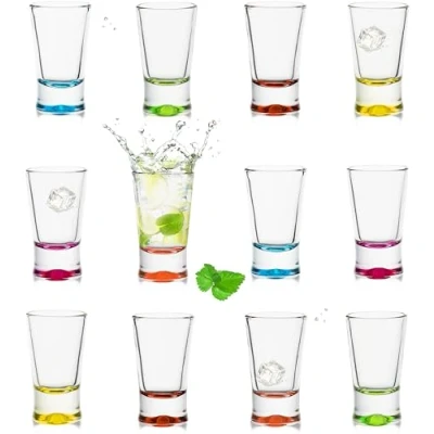 Afbeelding van PLATINUX Set van 12 kleurrijke borrelglazen, 2,5 cl, tequilaglazen, wodka glazen