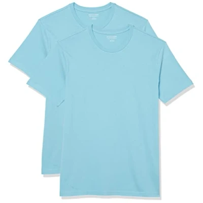 Image de Amazon Essentials Lot de 2 t shirts à manches courtes et col rond, pour homme, coupe ajustée, bleu clair, taille S