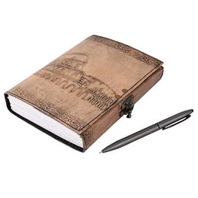 Afbeelding van OVERDOSE Colosseum Vintage lederen dagboek, handgemaakt dagboek voor studenten, gebonden kantoordagboek mannen en vrouwen, schetsboek, 12,7 x 17,8 cm, 12 17 cm