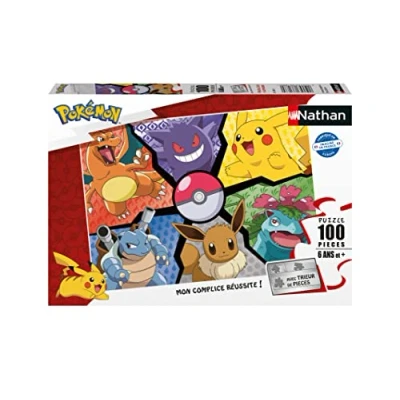 Afbeelding van Nathan Kinderpuzzel 100 stukjes Pikachu, Eevee en gezelschap Meisje of jongen vanaf 6 jaar Hoogwaardige puzzel dik duurzaam karton Pokémon 86188