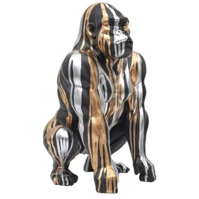 Afbeelding van HOME DECO FACTORY, HD0213, schuifgorilla beeld, modern design, duurzame hars, elegant middelpunt voor binnen, H 45 cm, zwart/goud/zilver, kunststof polyresin