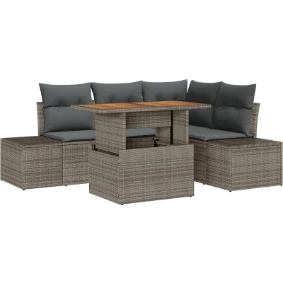 Afbeelding van vidaXL 5 delige Tuin Dining Set met Kussens Grijs Poly Rattan Acacia