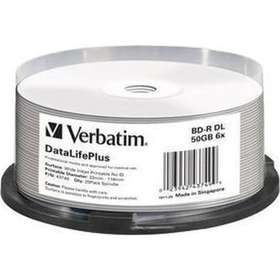 Afbeelding van Verbatim Blu ray Disc BD R 50Gb Dual Layer, inkjet printable surface, Cakebox van 25 stuks (43749)
