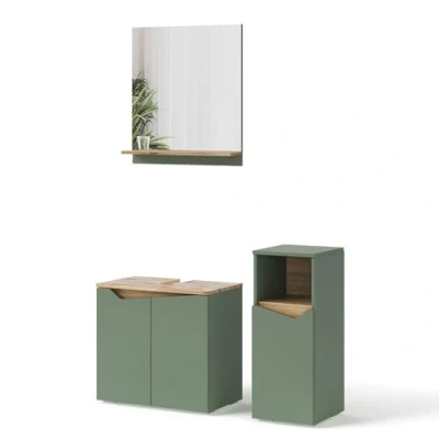Afbeelding van Vicco Badkamermeubelset Marelle, Groen/Kunstzinnig, 3 stuks, met midikast