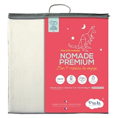 Afbeelding van P&#039;tit Lit Premium babyreismatras Opvouwbaar 60x120 cm Dikte 7 cm: Zacht en comfortabel Opvouwbaar: Ideaal voor extra slaapplaatsen Afneembare hoes Oeko Tex® Gemaakt in Frankrijk