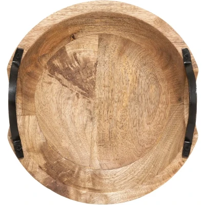 Afbeelding van 5Five Fruitschaal/fruitmand mango hout D30 x H10 cm met hengsels lichtbruin rond