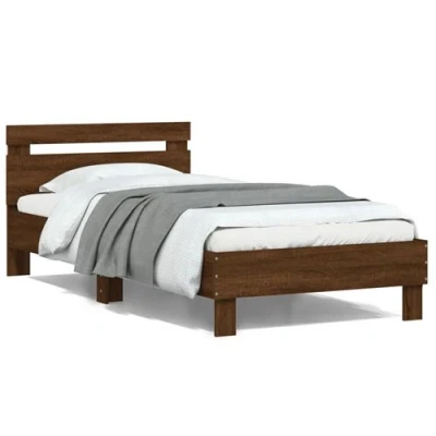 Afbeelding van Bedframe met hoofdbord en LED bruineikenkleurig 100x200 cm
