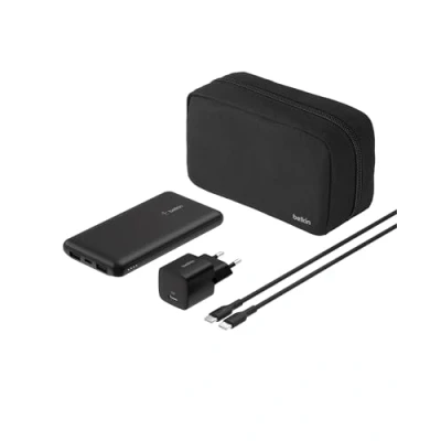 Afbeelding van Belkin BoostCharge Mobiele oplader + netadapter 10000 mAh PD 3 uitgangsaansluitingen (24 pin USB C, 2 x USB) op kabel: C Europa met zippered pouch case