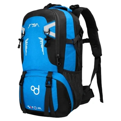 Afbeelding van OcioDual Waterdichte rugzak met meerdere vakken, sluitingen, gevoerde handgrepen en verstelbare veiligheidsriemen, voor wandelen, kamperen, 40 liter, Blauw