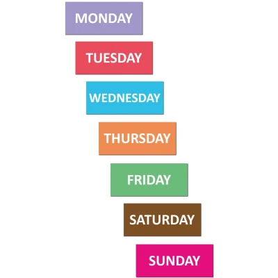 Afbeelding van SMILEYBOARD Magneten voor dag van de week 7 stuks 10 cm x 4 Monday to Sunday Engels