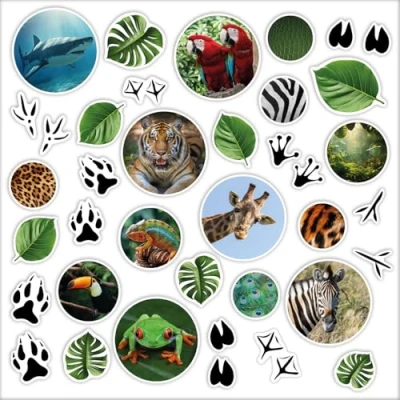 Afbeelding van younikat Set van 38 stickers wilde dieren A5 formaat weerbestendig dv_1442