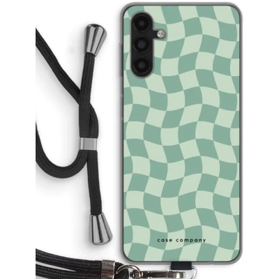 Afbeelding van Case Company® hoesje met Koord geschikt voor Samsung Galaxy A04s Grid Groen Telefoonhoesje Zwart Bescherming aan alle Kanten en Over de Schermrand