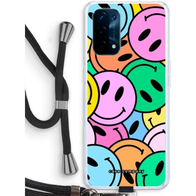 Afbeelding van Case Company® hoesje met Koord geschikt voor Oppo A93 5G Smiley N1 Telefoonhoesje Zwart Bescherming aan alle Kanten en Over de Schermrand