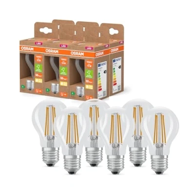 Afbeelding van Osram LED Superstar Classic A 75 en forme d&#039;ampouclassique, corps verre transparent, 5 W, 1055 lm,E27, 2700 K pour lumière blanc chaud, EEK A, diamètre 60 mm, lot de 6