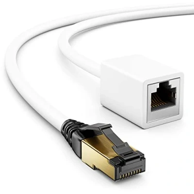 Afbeelding van deleyCON 5 m CAT8.1 RJ45 verlengkabel patchkabel netwerkkabel 40 GBit/s 2000 MHz S/FTP koper PiMF 1 x stekker voor Ethernet LAN Gaming Streaming wit