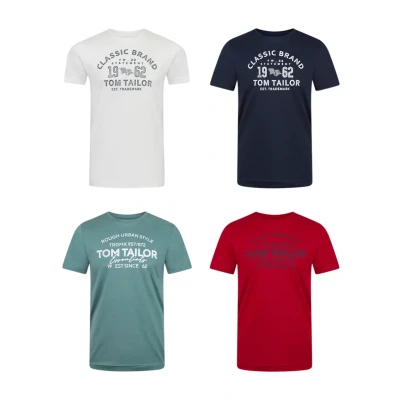 Afbeelding van Tom Tailor Heren T Shirt O Neck 4 Pack regular fit Veelkleurig M Ronde Hals Volwassenen Opdruk Print Shirts