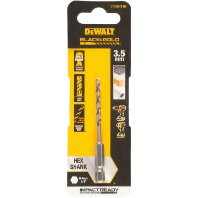 Afbeelding van DEWALT DT20603 QZ HSS G Metaal spiraalboor 1 stuks 3.5 mm Gezamenlijke lengte 76 Corrosiebestendig Zeskant stuk(s)