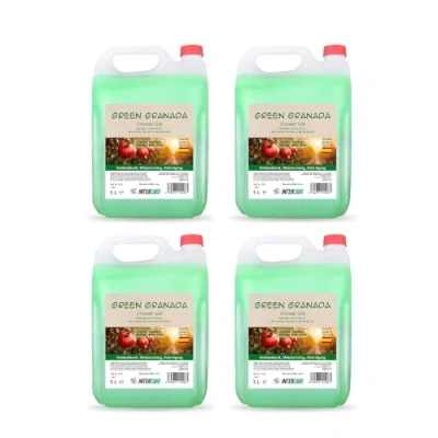 Afbeelding van Intercabo Set van 4 jerrycans 5 liter met douchegel Voordelige Natuurlijke granaatappel Intensieve voeding en hydratatie