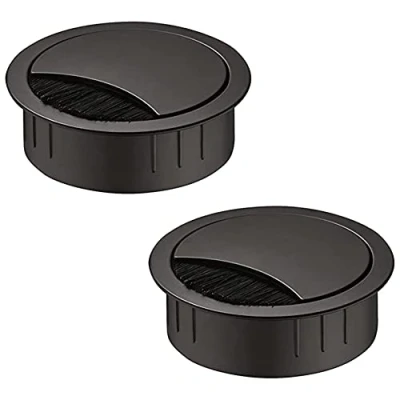 Afbeelding van Gedotec Kabeldoorvoer voor bureau, zwart SAMOS kabelbeheer van metaal om in te slaan kabelbox Ø 60 mm 2 stuks ronde kabeluitgangen staal kantoormeubels, tafel, camper