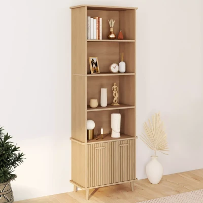 Image de Etagère bibliothèque 4 niveaux JULIETTE avec placard effet lattes
