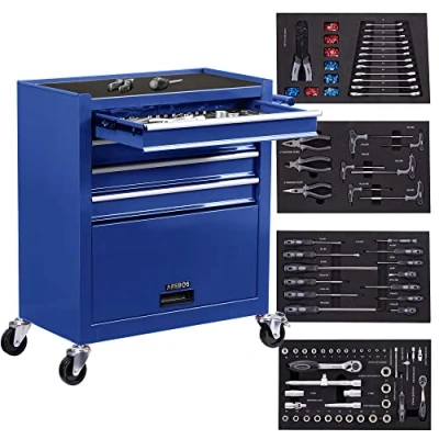 Afbeelding van AREBOS Gereedschapswagen met 4 laden 1 kast incl Gereedschap Blauw