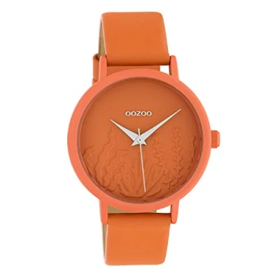 Afbeelding van OOZOO Timepieces poeder oranje horloge met leren band C10605