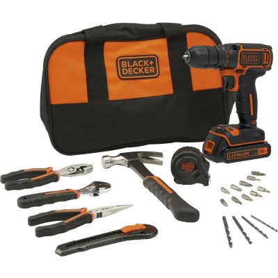 Afbeelding van Black+Decker BDCDC18HTSA Accuboormachine, 18 V, inclusief 20 delig gereedschapsset en tas