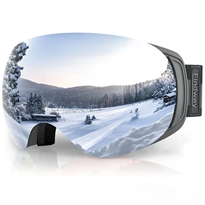 Afbeelding van Findway Skibril,Skibrillen Dames Heren Volwassenen voor Brildragers OTG,Magnetische Verwisselbare Sferische Zilver Lens,UV Bescherming Anti Mist Ski Goggles Bolvormige Spiegel