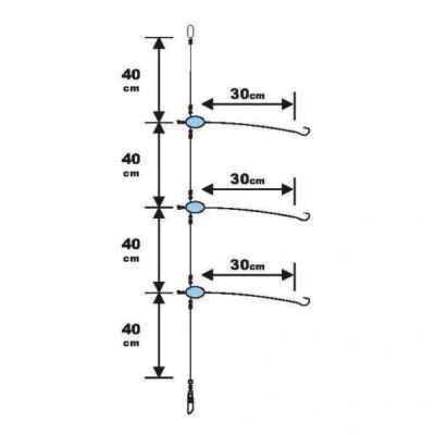 Image de Sunset BDL Boat RS Competition Special Chinu Fluorocarbon Rig 160cm 0,40mm + 3x 30cm 0,25mm Size 6 Bas de ligne mer