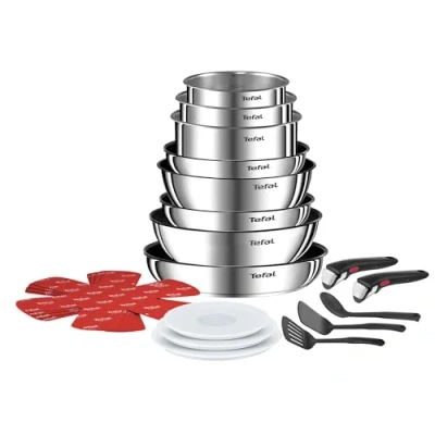 Image de Tefal Ingenio Emotion Batterie de cuisine 20 pièces, Poêles, Casseroles, 2 poignées amovibles, Induction, Revêtement antiadhésif, Empilable, Compatible lave vaisselle, L897SK04