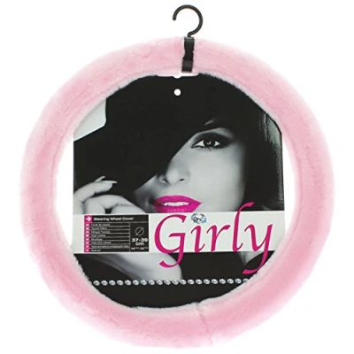 Image de Car Plus Girly couvercle volant en peluche rose universel 37 39 cm