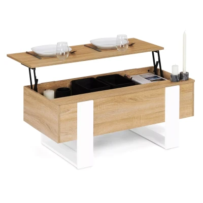Image de Table basse plateau relevable PHOENIX bois et blanc