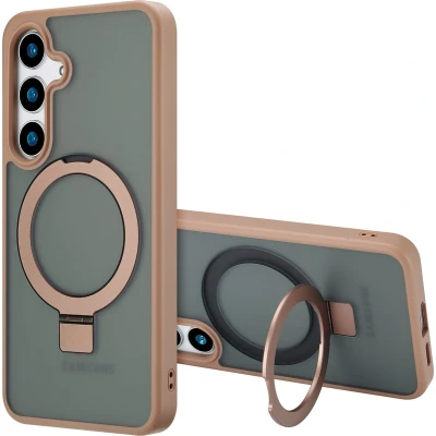 Afbeelding van Accezz Hoesje Geschikt voor Samsung Galaxy S24 Ring Stand Backcover MagSafe bruin
