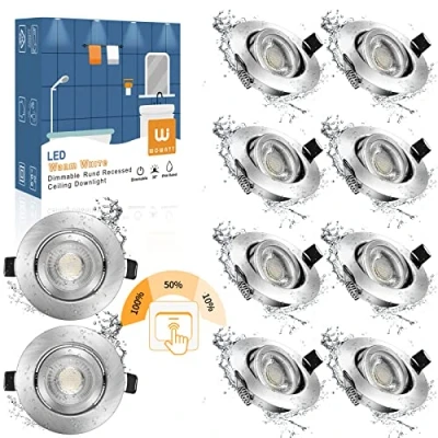 Afbeelding van Wowatt 10 x led inbouwspot, badkamer, dimbaar, IP44, waterdicht, 7 W, Equi. 70 halogeenlamp, plafondspot, draaibaar, 2800 K, warmwit, 700 lm, verlichting, spot, extra plat, 220 V, rond