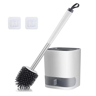 Afbeelding van HIYAA Siliconen toiletborstel met sneldrogende houder en antislip roestvrijstalen handgreep voor badkamer, wit