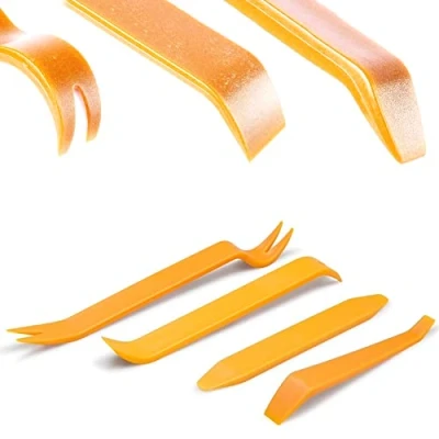 Afbeelding van RETOO set sierlijstwiggen, universele demontagehulp, reparatiegereedschap, voor het verwijderen van autodeur, deurbekleding en voertuig, dash, montagewiggen, 4 stuks, oranje