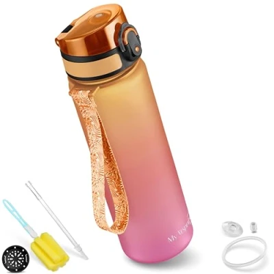 Afbeelding van My Vesperbox Minny Drinkfles voor kinderen, lekvrij, 350 ml, 500 750 met rietje of zeef, lichte Tritan waterfles, BPA vrij, kleuterschool, school (oranje, roze, ml)