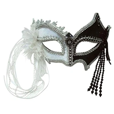 Afbeelding van Bristol Novelty EM422 Oogmasker met kwasten aan de hoofdband voor dames, zwart wit, Eén maat