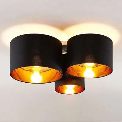 Afbeelding van Lindby plafondlamp 3lichts stof, metaal H: 25.5 cm E27 zwart, goud