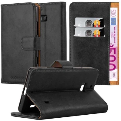 Afbeelding van Cadorabo Hoesje geschikt voor Nokia Lumia 929 / 930 in ZWART GRAFIET Beschermhoes met magnetische sluiting, standfunctie en kaartvakje Book Case Cover Etui