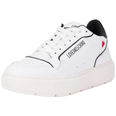 Afbeelding van Love Moschino Sneakers laag, Dames, Maat: 38, Bianco/nero Leer en textiel