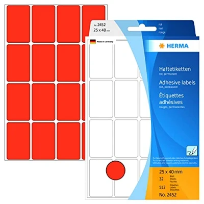 Afbeelding van Etiket HERMA 2452 25x40mm rood 512stuks