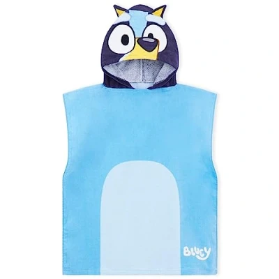 Afbeelding van Bluey Badponcho voor kinderen, badhanddoek meisjes, jongens, met capuchon, handdoek, poncho, van katoen, badjas, strand, zwembad (blauw/marineblauw)