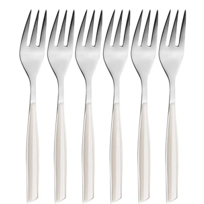 Afbeelding van BUGATTI, Glamour, dessertvorken van roestvrij staal 18/10 en ivoorkleurig handvat, verpakt in geschenkdoos, vaatwasmachinebestendig, 6 stuks