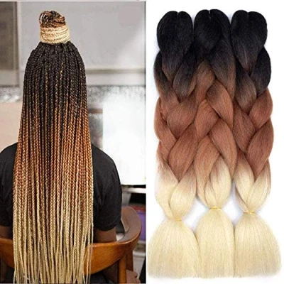Afbeelding van FanYu 3 Packs 24&quot; Synthetisch Vlechten Haar voor Vrouwen Ombre Jumbo Hair Extensions Haak (Zwart Bruin Blond)