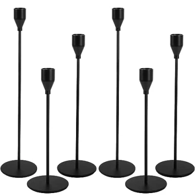 Afbeelding van Set van 6 zwarte kandelaars, metalen kaarsenhouder, compatibel met conische kaarsen een dikte 3/4 inch, tafelkandelaardecoratie voor woonkamer, bruiloft, diner ornamenten
