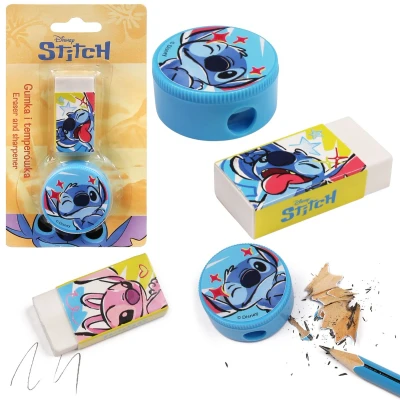 Afbeelding van DISNEY Stitch Schoolspullen SET: puntenslijper, kleurpotloodslijper + gum