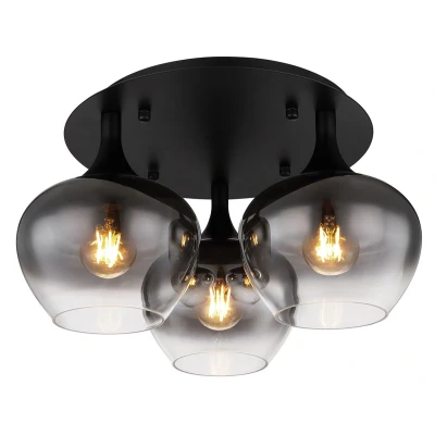 Afbeelding van Maxy Plafondlamp 3 lichts glas d:30 cm zwart/smoke Modern Globo