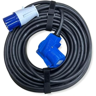 Afbeelding van IntuiFlex CEE Camping netsnoer 25 m 3 x 2,5 mm hoekstekker op stekker + 2 klittenbandstrips IP44 230 V/16 A H07RN F 3G mm² Voor camping, boot, camper